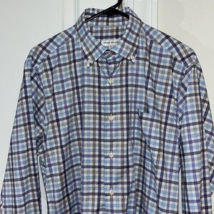 Classic Crown NWOT New Peter Millar Nylon Cotton Long Sleeve Shirt S Blue Plaid
